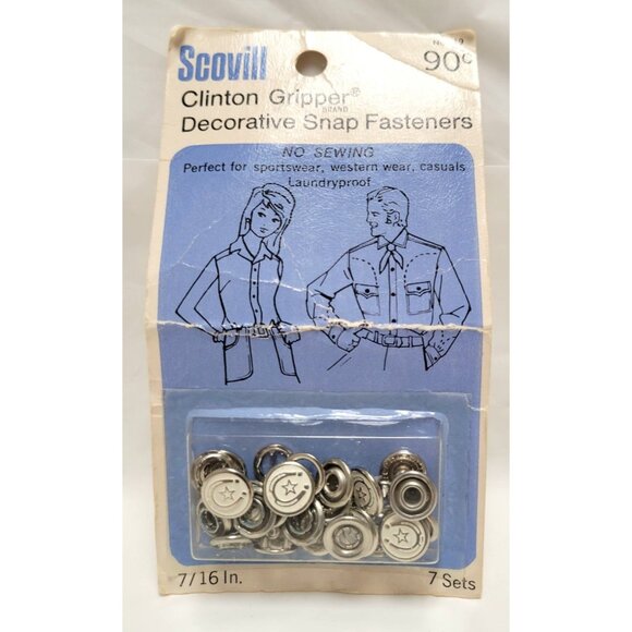 VTG Scovill Clinton Gripper Decorative No Sewing 7/16" Snap Fasteners 7 Sets - Picture 1 of 2